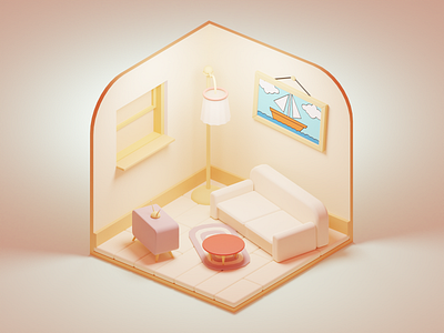 Stylized Isometric Living Room 3d bl blender clean design isometric low poly