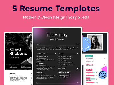 5 Canva Resume Templates Download branding canva canvadesign cv cvdesign design graphic design job logo profectional resume ui