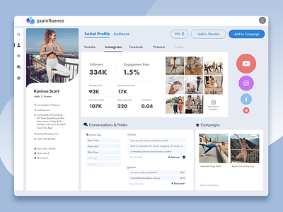 Gapinfluence Dashboard Design - Social Profile