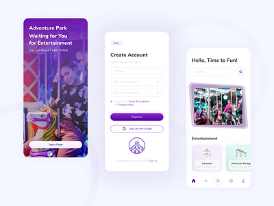 The Adventure Park app create account design homepage mobile ui ux