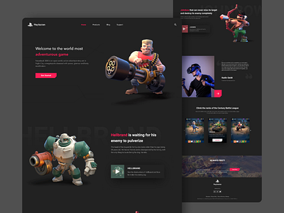 PlayStation - Game Landing Page 3d character clean dark theme elegant fighter figma games homepage design inspiration interaction lending page logo minimal player playstation sketch typography ui ux xd design