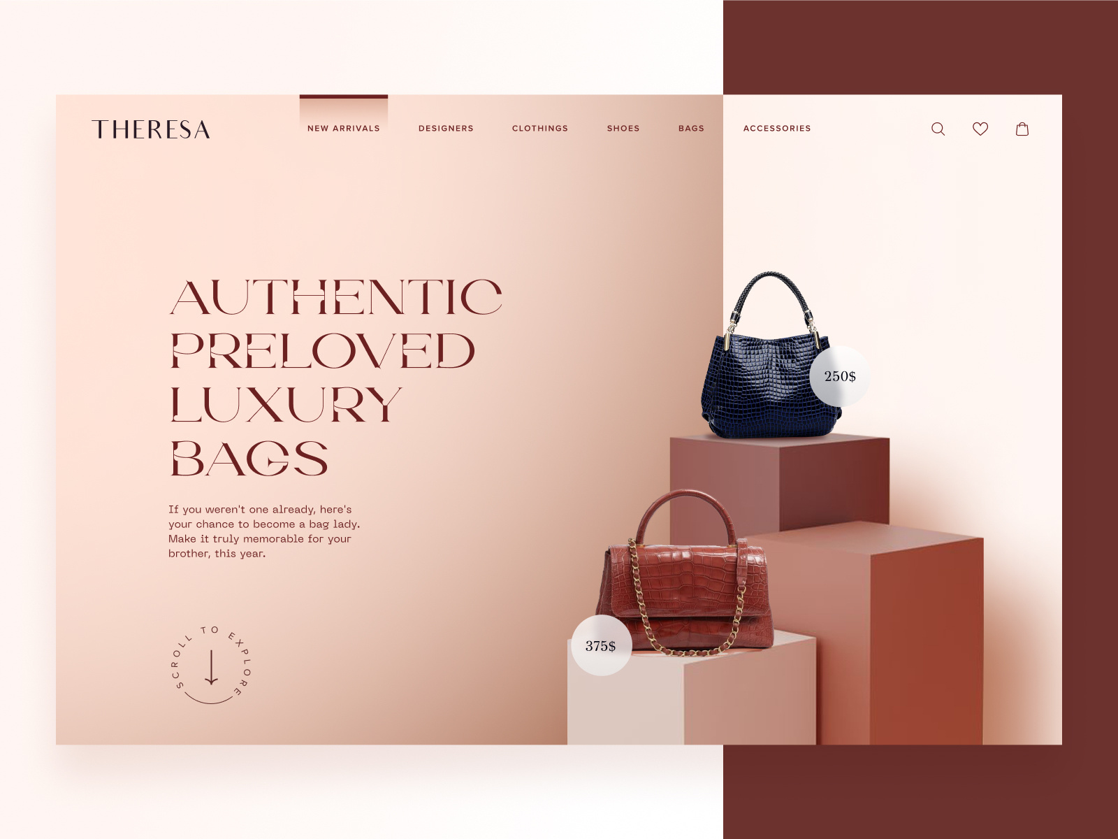 site Design concept for Luxury bag website by 17Seven for 17Seven on