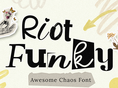 Riot Funky | Mixed Font | Chaos Font best craft font design display font font graphic design handwriting illustration papercut poster punk punk rock typography