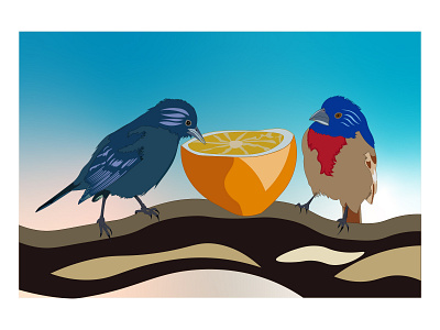 Birds eat lemon design illustration