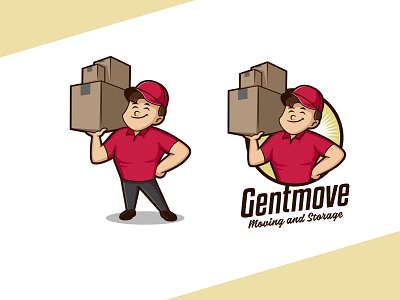 Gentle Mover Logo box branding business mascot cartoon delevery service generative art gentleman illustration mascot movers moving service retro design retro logo retro mascot