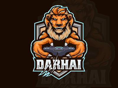 Darhai Gaming E-Sport Logo animal logo animation e sport esport logo graphic design lion esport lion gamers lion gaming logo lion king lion logo lion playing game logo design