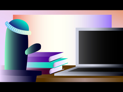 Work environment web hat desktop design dribbble invite hipster plant books office environment work study environment laptop cactus glossy ui vector illustration gradient colorful design