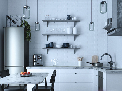 White Kitchen Classic 3ds 3dsmax corona design kitchen render white