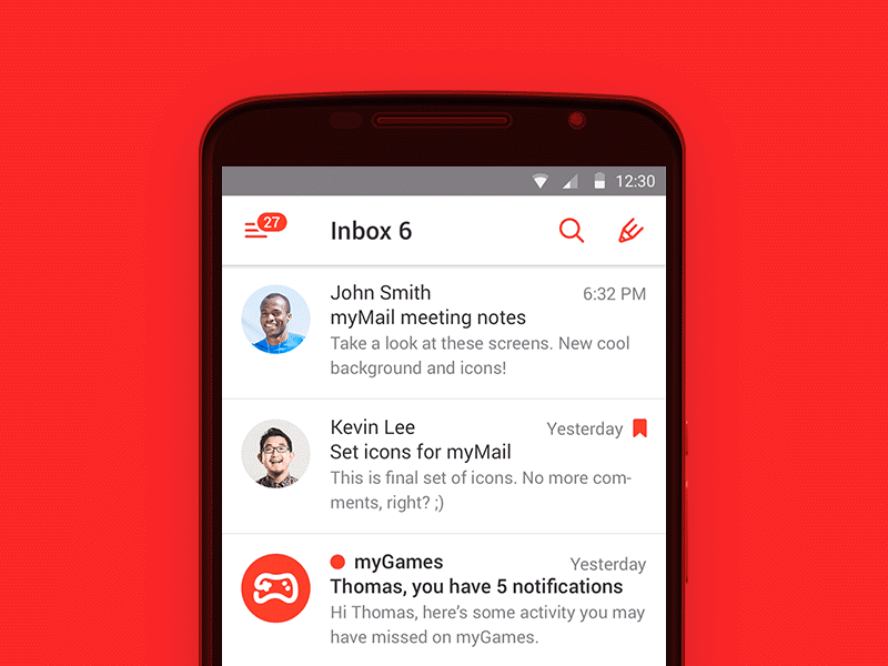 Sidebar Experiment in myMail for Android android animation email folders mail material design profile sidebar user