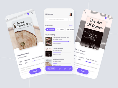 Book Reader App app app design book clean design e book library minimal mobile product design purple reader ux