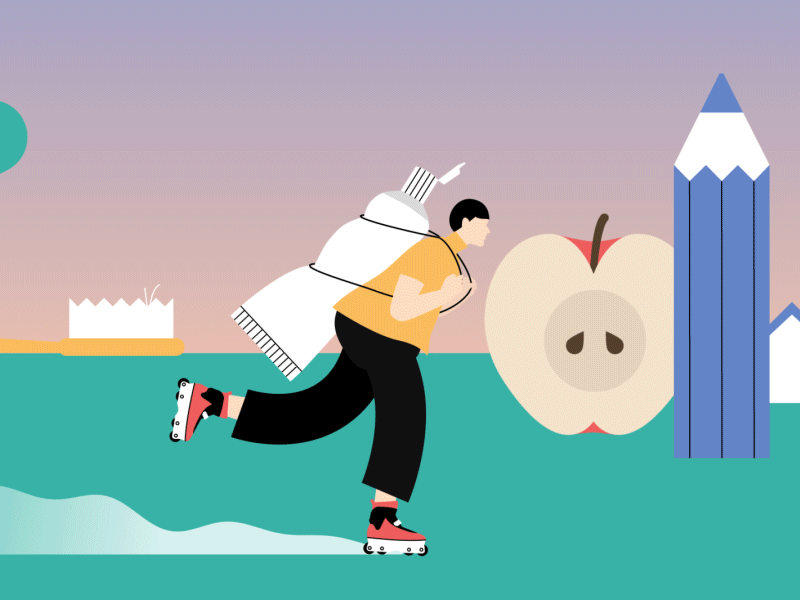 morning animation character illustration morning roller skates