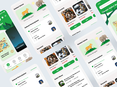 Taman Safari App Homepage animals app booking card clean green homepage ios nature product design safariapp show travel ui uimobile user experience ux white