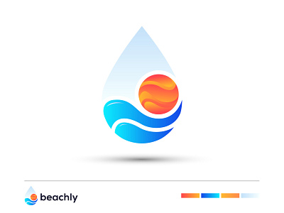 beachly - Water drop Sun Logo design branding