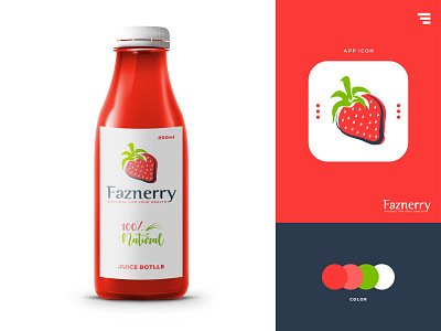 Faznerry - Natural Strawberry Fruit Juice Logo Design Branding. app logo berry fruit fruity healthy label best bottle brand branding identity branding clever smart modern design graphic design designer illustration juice juicy logo logo design mark logomark brandmark shop logo strawberry vector