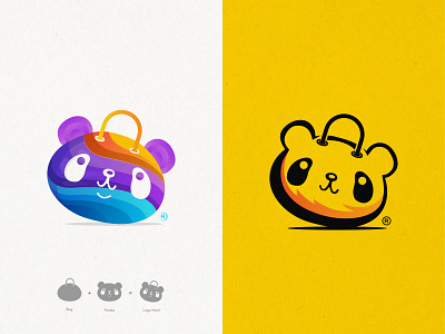 Modern Colorful Panda Bag Logo Design (for sale) 🐼+🛍️