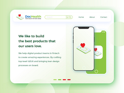 DocHealth landing page design. (Logo) branding design doctor green color health icon illustration landing page logo logo design red typography ui ux vector vectors