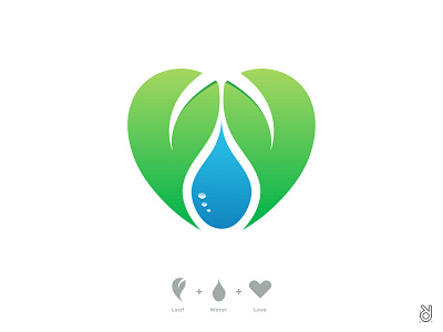 Organic Green Leaves & Water Drop Natural Logo Design