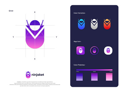 ninjaket - app logo design branding app app logo brand guide brand identity branding colorful design hello dribbble icon logo logo agency logo design logo mark monogram ninja pocket simple logo symbol trendy vector