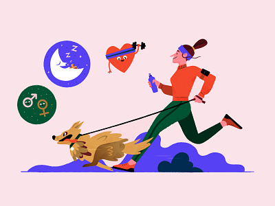 Pet Health Benefits 2d character design dog exercise health illistration illustrator jogging pets vector wacom cintiq