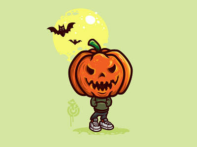 Pumpkinhead affinity autumn bat character halloween illustration moon orange pumpkin vector