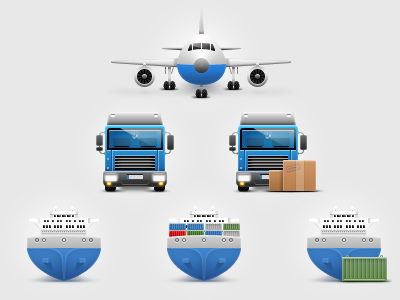 Logistics icons set auto design icons illustrations logistics plane ship web