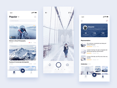 Photography APP UI Design-2 app blue clean design snow scene ui ux