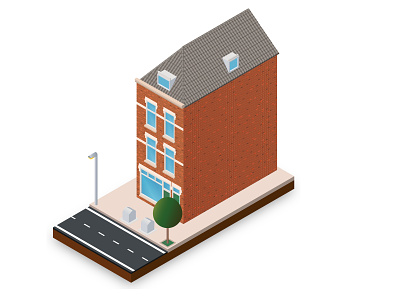 Isometric House 3d building city house illustration illustrator isometric lamppost street tree