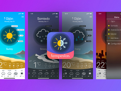 Tempestas App app flat design ios 11 iphonex ui ux weather app