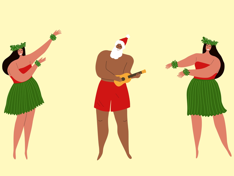 Mele Kalikimaka! illustration vector ukulele hawaiian hawaii hula dancers christmas