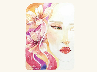 girl and flower cute girl girl character portrait painting watercolor watercolor painting