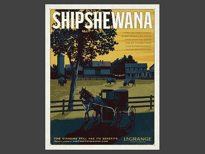 Unused LaGrange County, IN Advertising Campaign amish buggy design farm horse illustration poster