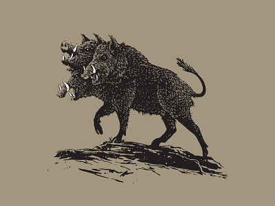 Three-Headed Wild Hog beast. boar hog