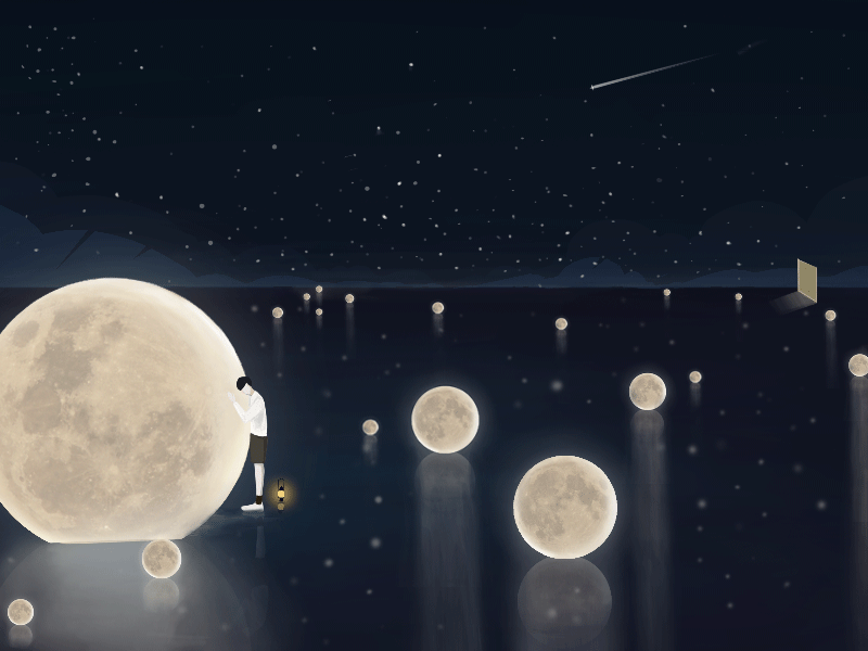 Lonely blue gif illustration moon quiet