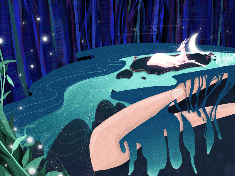 Deer appears only at the deepest of woods blue deer forest gif illustration