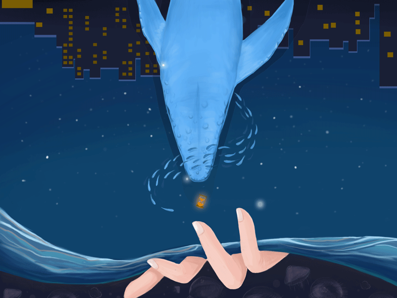 Whale emerges only at the bluest of sea blue gif illustration sea whale
