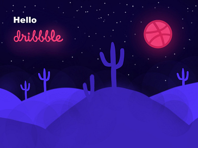 Hello Dribbble cactus desert design drawing dribbble flat hello hello dribbble illustration logo moon vector