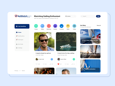 SailMatch - SocialMedia - UI/UX blog categories dashboard feed modern profile sailing sailor social socialmedia ui ux