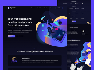 BugleLab - Landing Page content dark dark theme hero landing landing page logos minimal modern ui ux web design