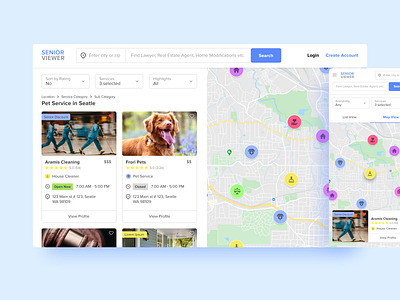 Services View cards map mapview responsive service services toggle ui ux
