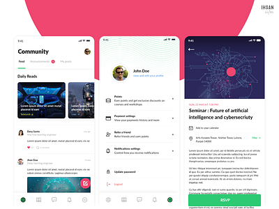 Community feed - Menu - Events - Evolve Machine Learners community event feed home menu modern navigation bar profile reservation social ui uidesign uiux ux uxdesign