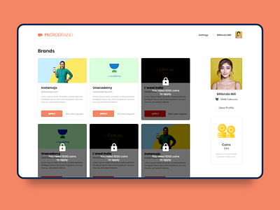 User Dashboard - Micrbrand dashboard influencer minimal ui ux