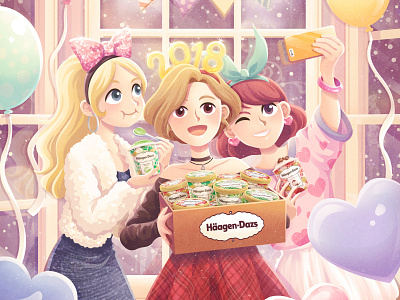 Promotional Illustrations for Häagen-Dazs in December christmas ice cream illust illustration party photoshop