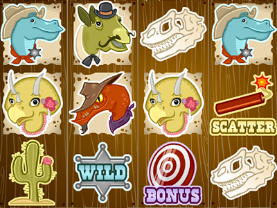 Lucky Super Slots Deputy Dinosaur Reels characters dinosaurs icons illustration mobile