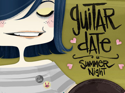 Guitar Date characters hand drawn type illustration