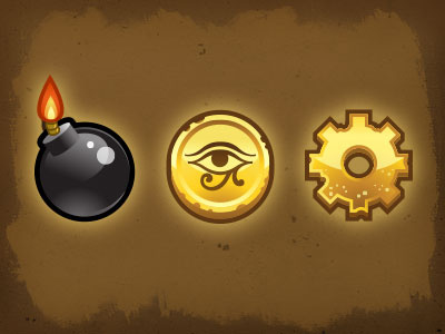 Bomb, Coin and Settings Icons egyptian icons mobile vector