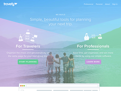 New Travefy.com app page landing page marketing product page travel