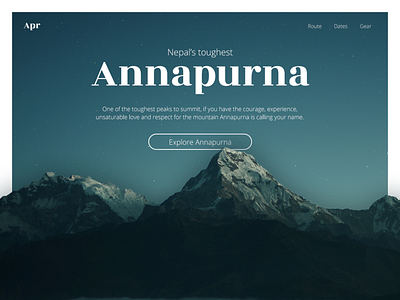 Annapurna landing page button clean graphic design hero hero area landing page mountain outdoor typograpgy ui web deisgn