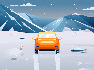 A car driving on snow illustration