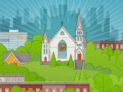 city site background church city hill illustration texture trees
