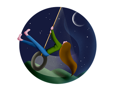 Swinging free design girl grainy graphic illustration ipad pro layers moon procreate swing